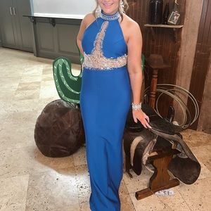 Blue embellished formal dress